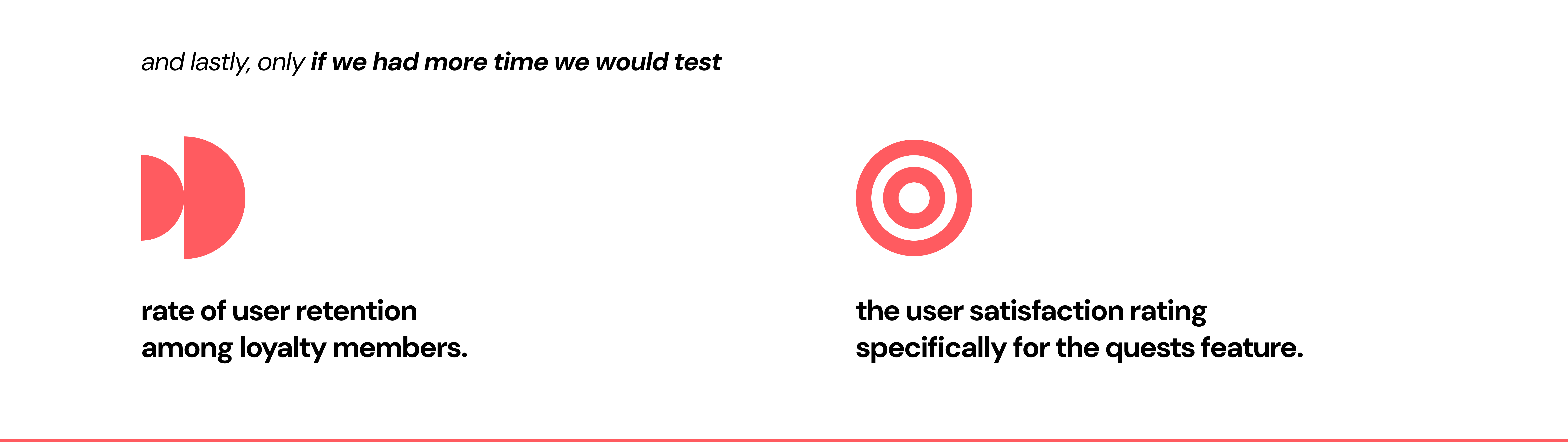 If we had more time: rate of user retention among loyalty members, and user satisfaction with the Quests feature