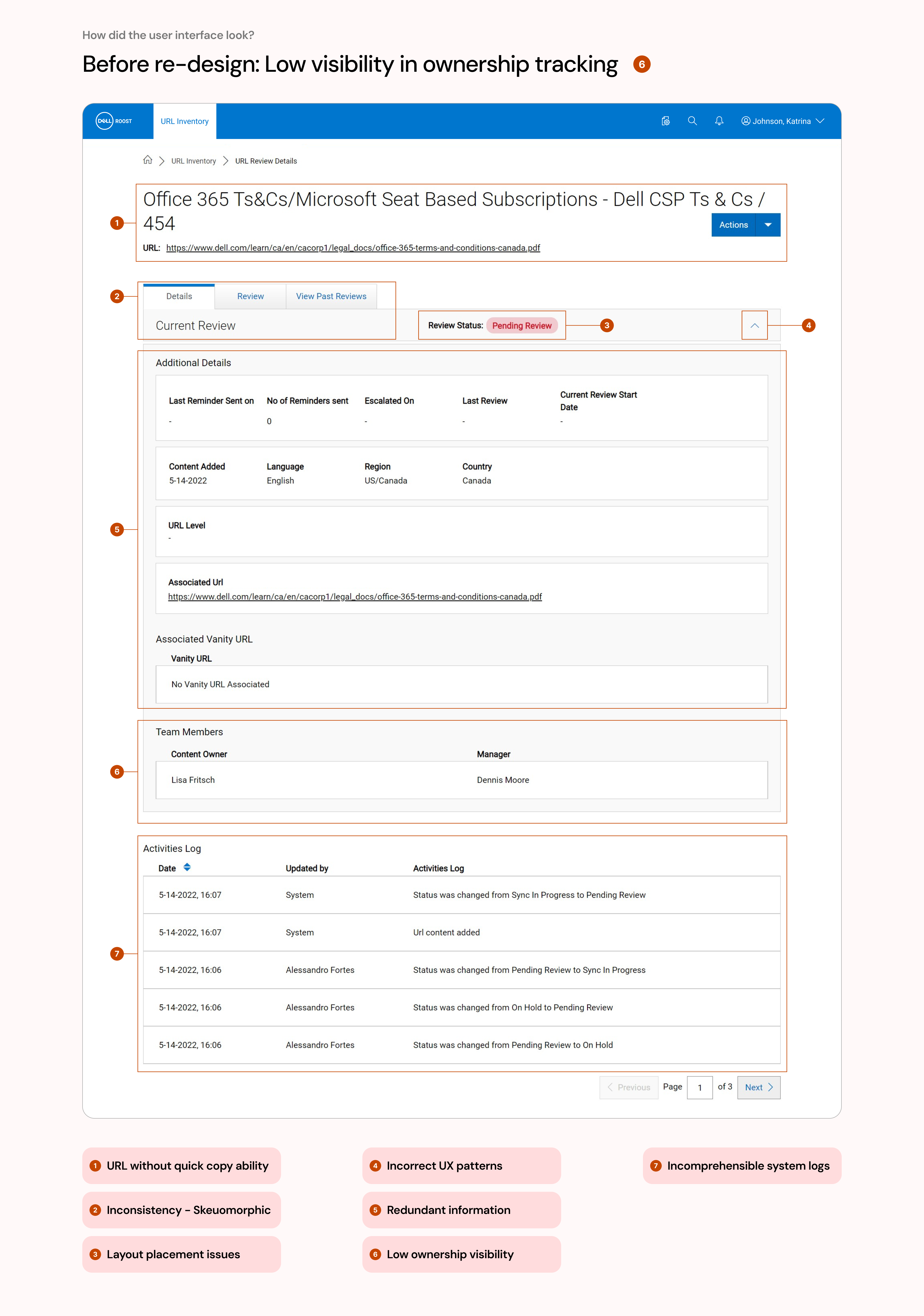 The review interface before this project's redesign