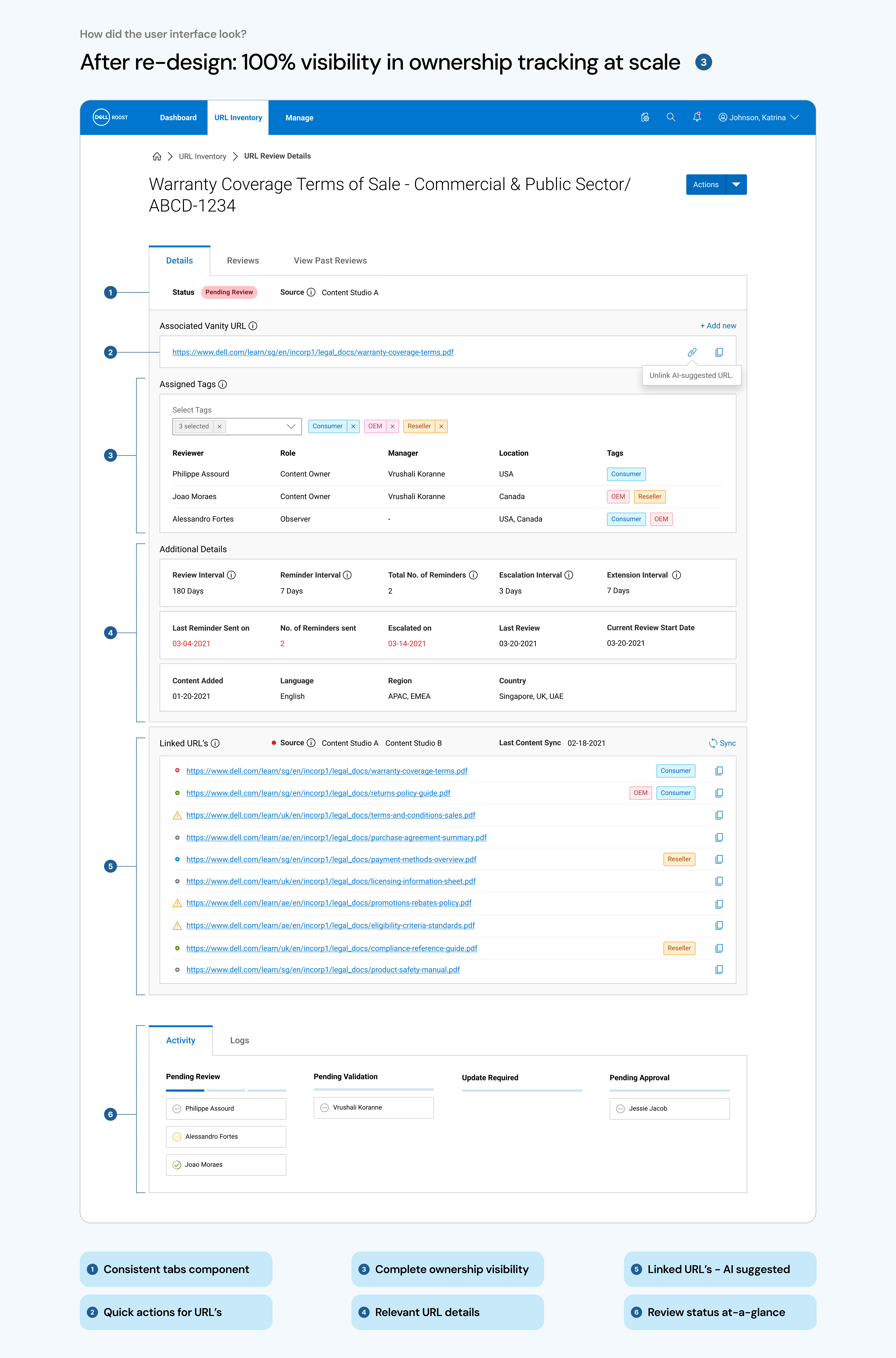 The review interface after this project's redesign