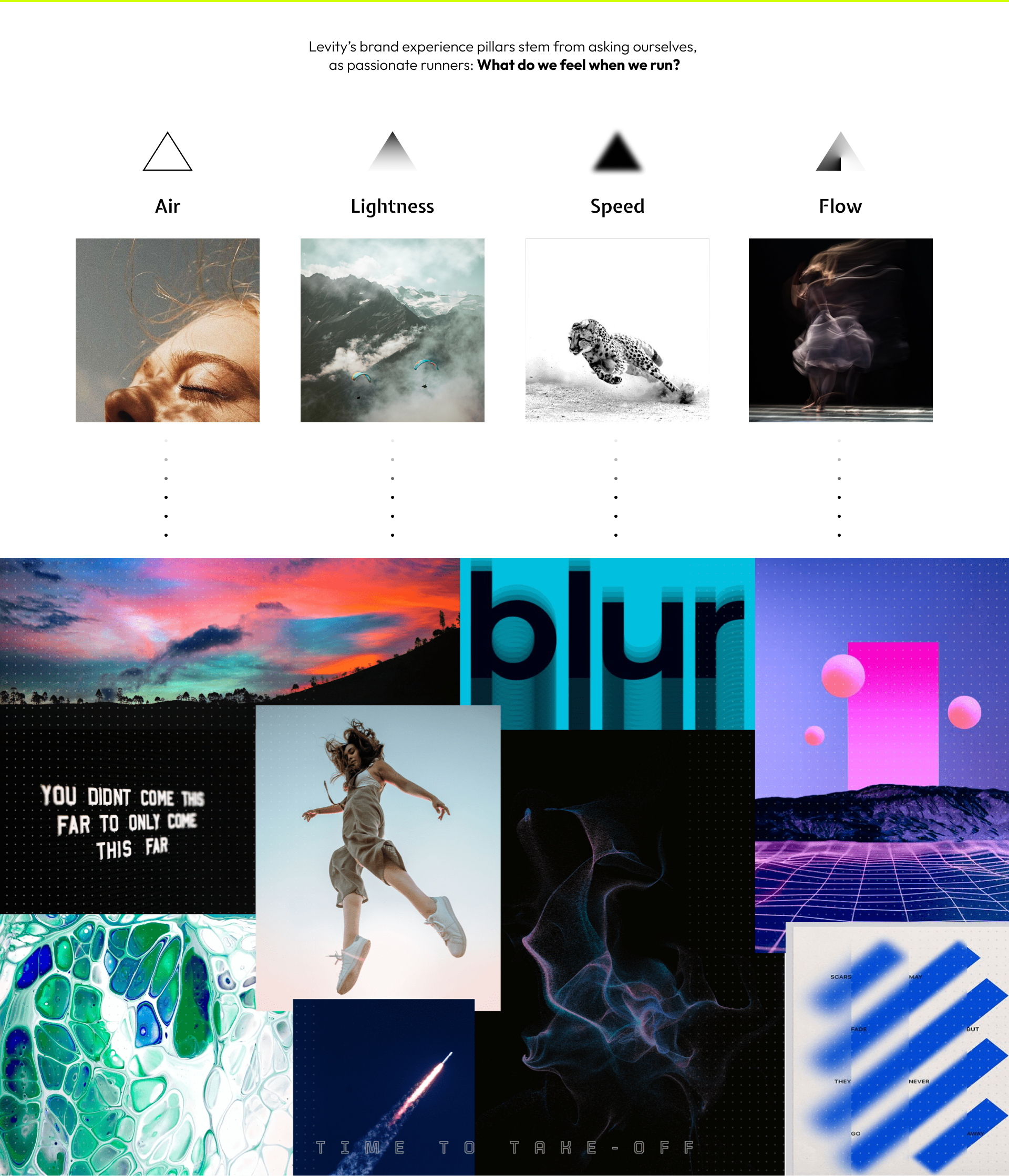 Moodboard exploring Levity's visual direction